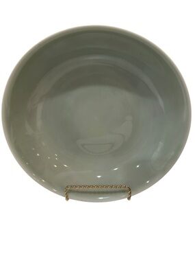 Longquan Celadon Green Ceramic Bowl Raised Relief Lotus Petal Flowers  9 inch